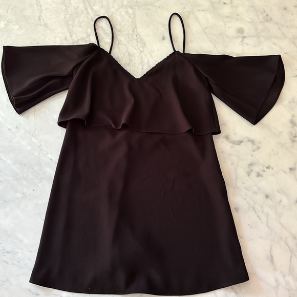 Zara Trafaluc Collection Black Cold Shoulder Draped Dress Size Small - Picture 5 of 7